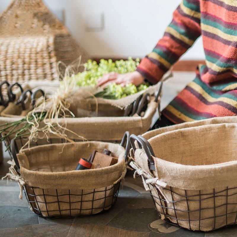 Wire Basket With Linen Liner Oval