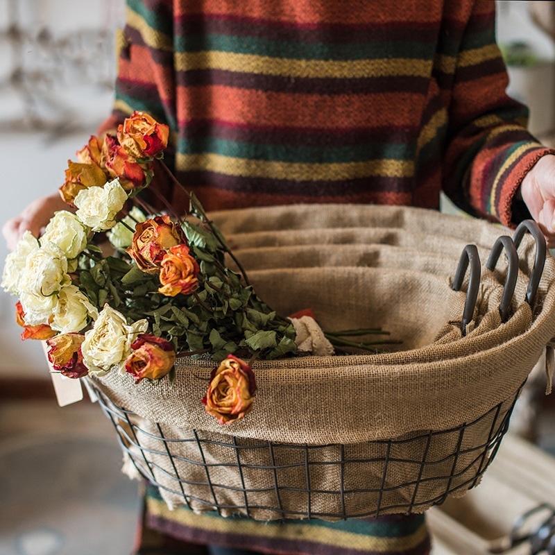 Wire Basket With Linen Liner Oval