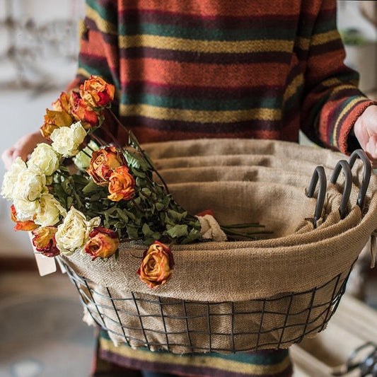 Wire Basket With Linen Liner Oval