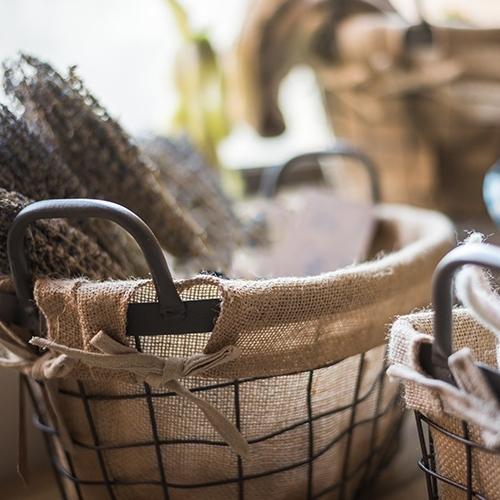 Wire Basket With Linen Liner Oval